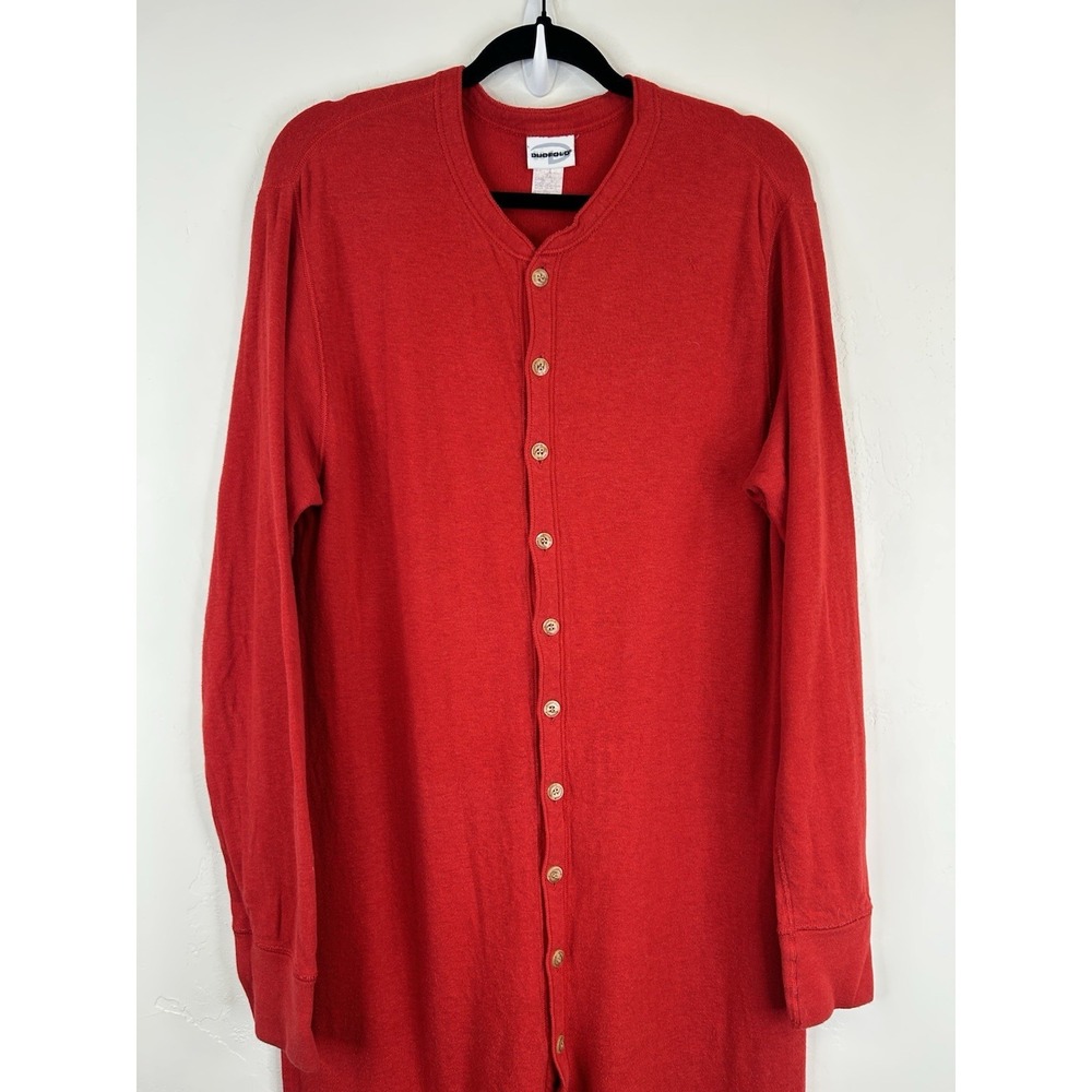 Vintage Thermal Union Suit Size L One Piece Long Johns Red Button Up Duofold - Picture 5 of 16
